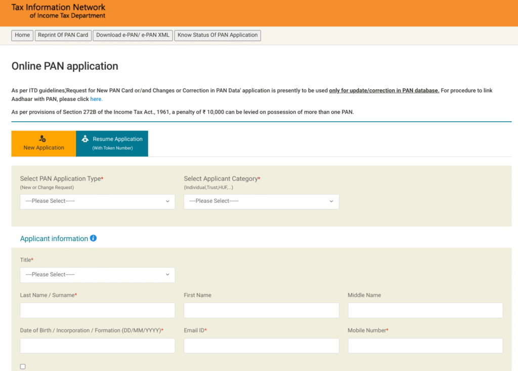 Apply for New PAN Card