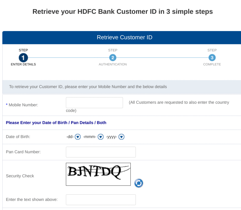 HDFC Net Banking Password Reset