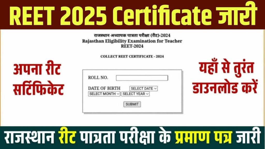 REET 2025 Certificate जारी यहाँ से करें डाउनलोड, REET 2025 Certificate PDF