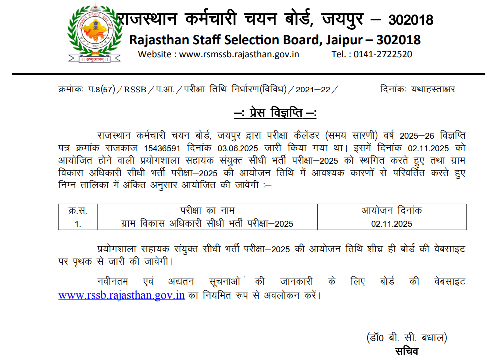 VDO Bharti New Exam Date: VDO भर्ती परीक्षा की तारीख बदली अब 2 नवंबर को होगा पेपर