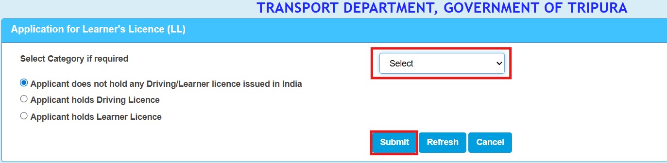 Learner license apply