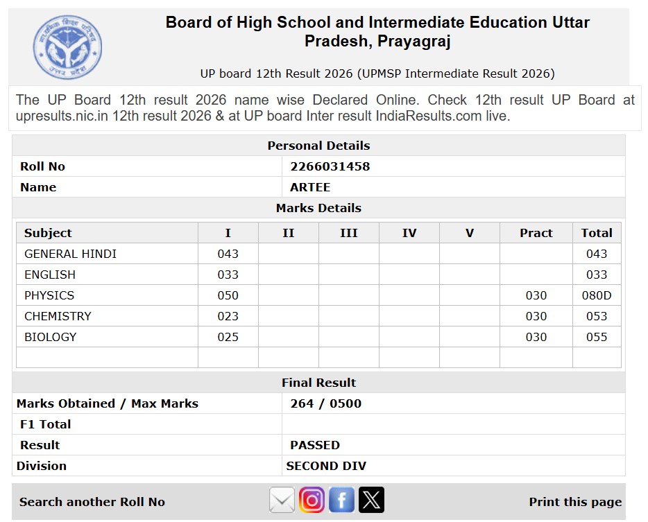 UP Board Result 2026
