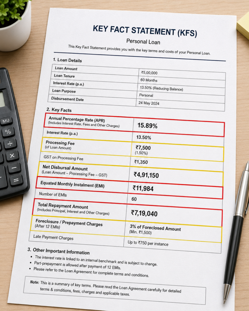 Personal Loan Apply Online 2026: घर बैठे Instant Personal Loan कैसे लें? जानें Eligibility, Documents और सबसे कम ब्याज दरें 10 Personal Loan KFS में APR processing fee और foreclosure charges