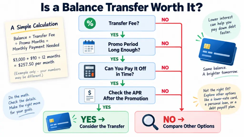 A promotional balance transfer works best when the fee and required payoff schedule produce a genuine cost saving.
