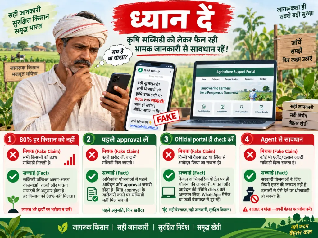 किसानों के लिए subsidy misinformation warning infographic
