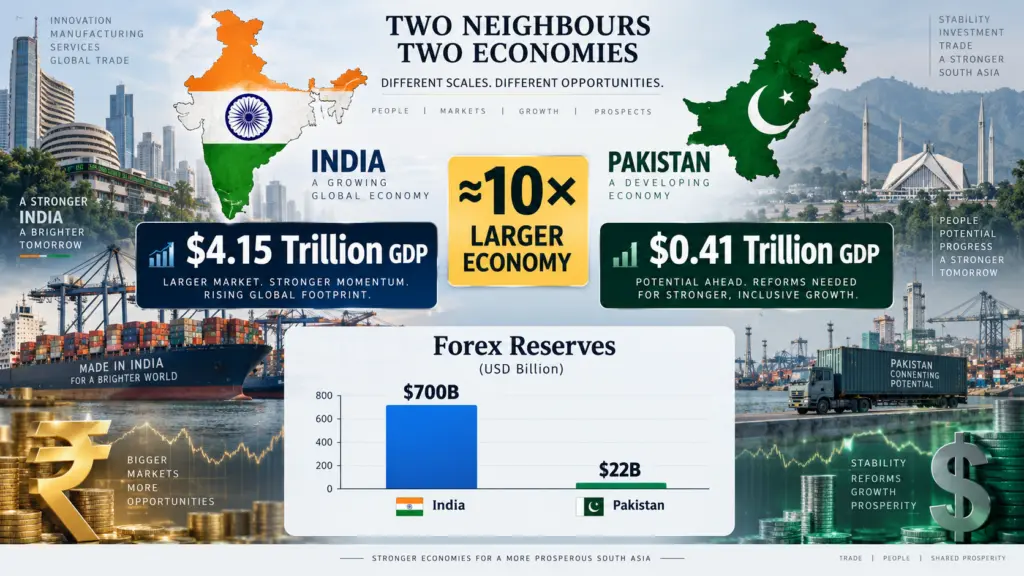 2026 में India और Pakistan GDP और economy comparison