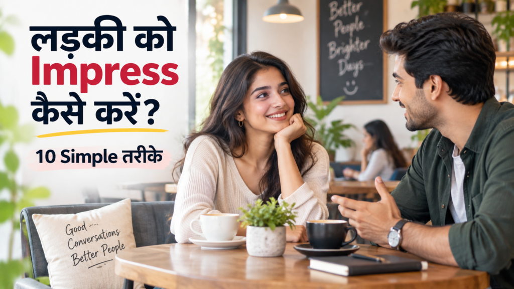 लड़की पटाने के Simple तरीके: 2026 में लड़की को कैसे Impress करें बिना Creepy लगे 1 कैफे में आराम से बातचीत करते युवक और युवती, लड़की को impress करने की dating guide