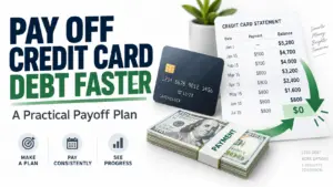 Credit card statement showing a declining balance toward zero as payments are applied.